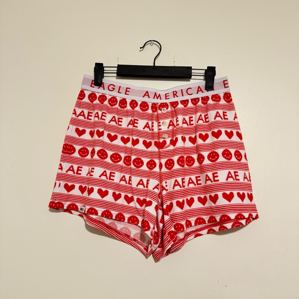 American Eagle Outfitters | Red and White Patterned Women's Pajama Shorts